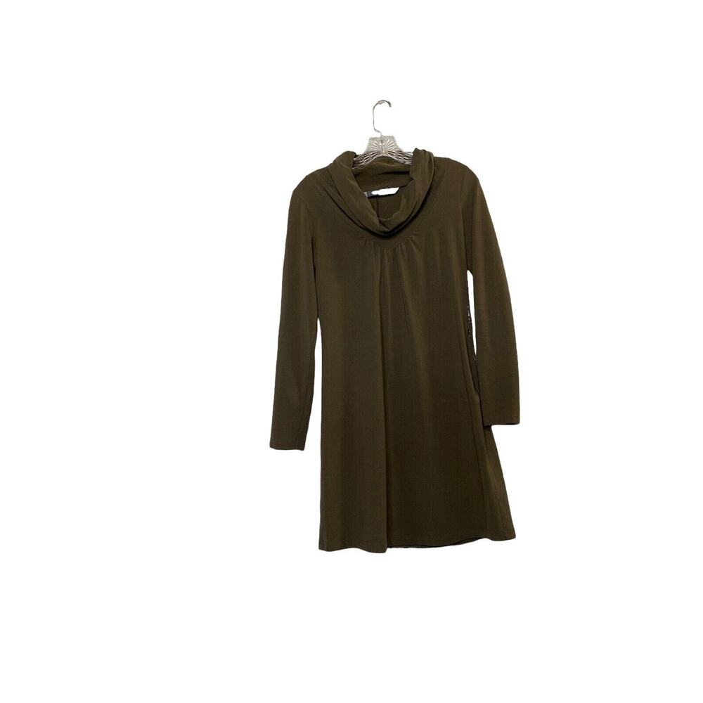 ATHLETA Green Cowl Neck sweater Dress Sz. Xs Pocket Stretch Organic Cotton
